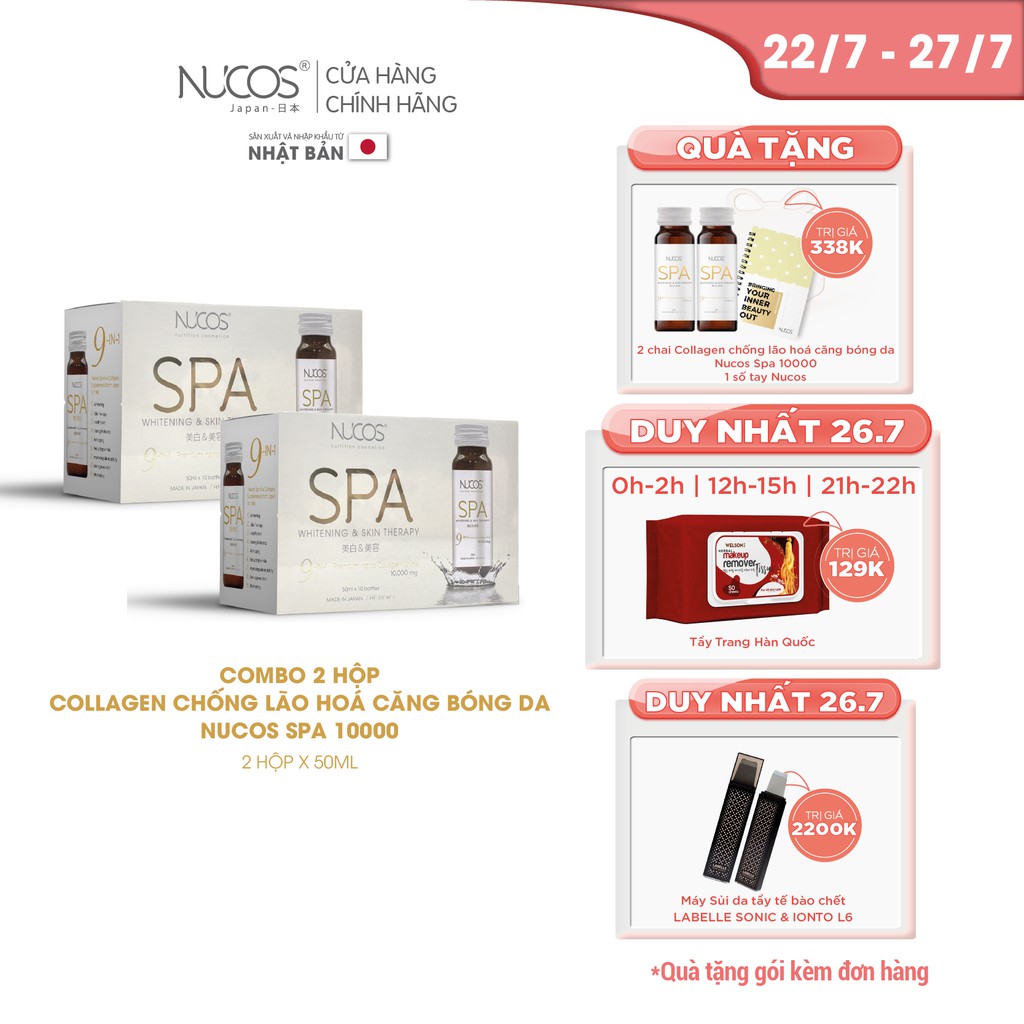 Combo 2 hộp Collagen chống lão hoá căng bóng da Nucos Spa 10000 2x50mlx10 chai
