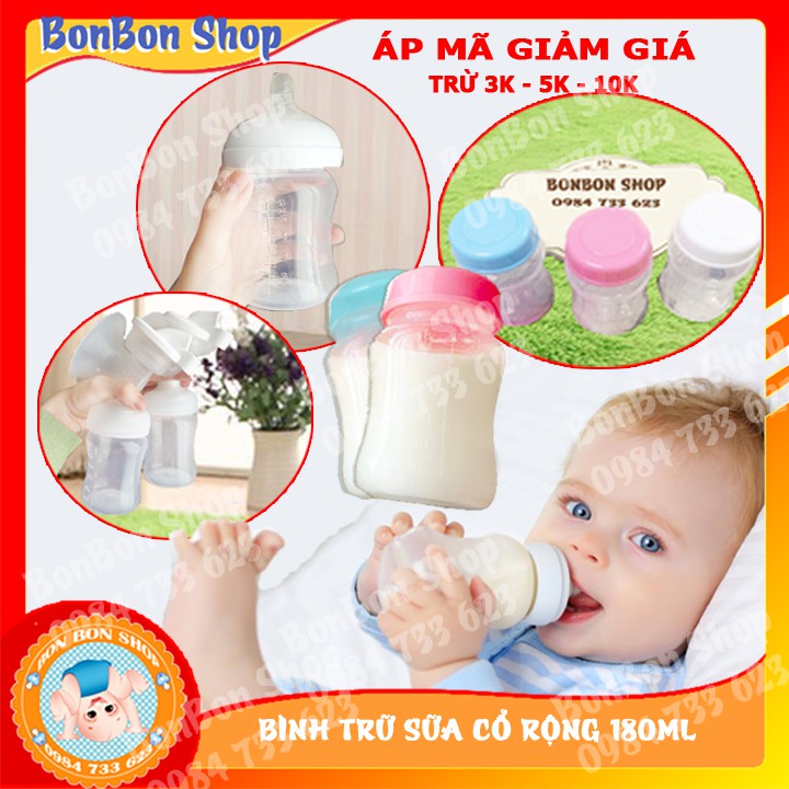 [DÀY CỨNG CHỊU NHIỆT CAO] Bình Trữ Sữa, Đựng Sữa Cổ Rộng Cho Bé 180ml, Lắp Vừa Dòng Máy Hút Avent,Rozabi,Spectra,Cimicle