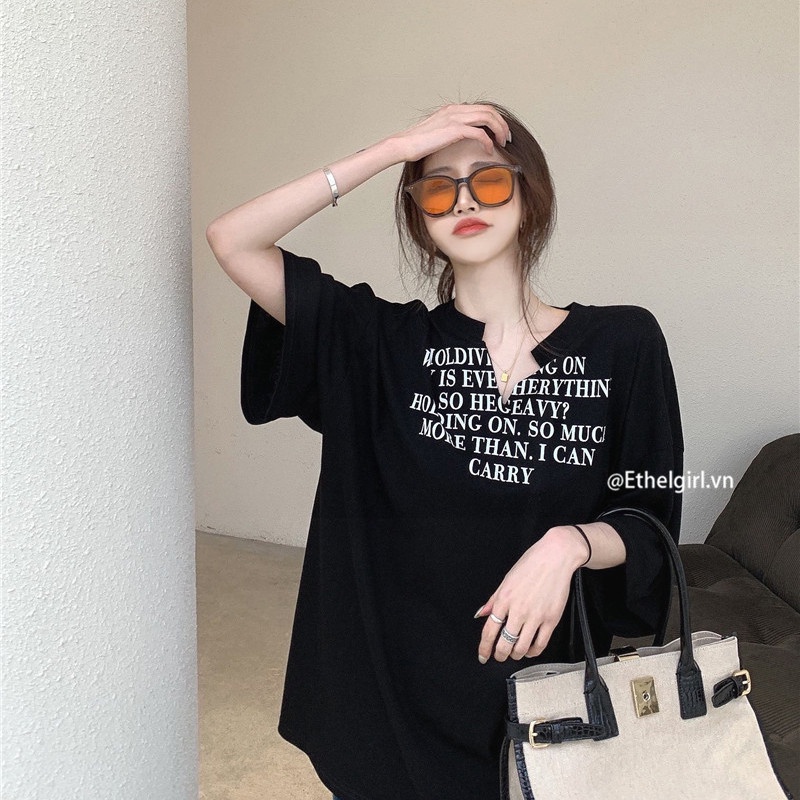 Áo Thun Nữ Ngắn Tay Cổ Chữ V In Hình