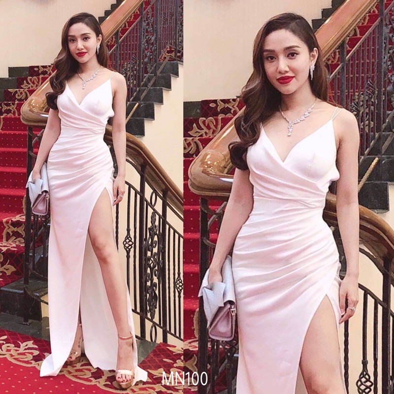 Đầm maxi hai dây dáng ôm thiết kế xẻ đùi quyến rũ chất liệu phi mờ phù hợp đi tiệc dạ hội MN100 - Đầm Váy Mina