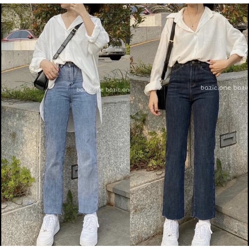 Quần jeans suông ống đứng mẫu trơn basic