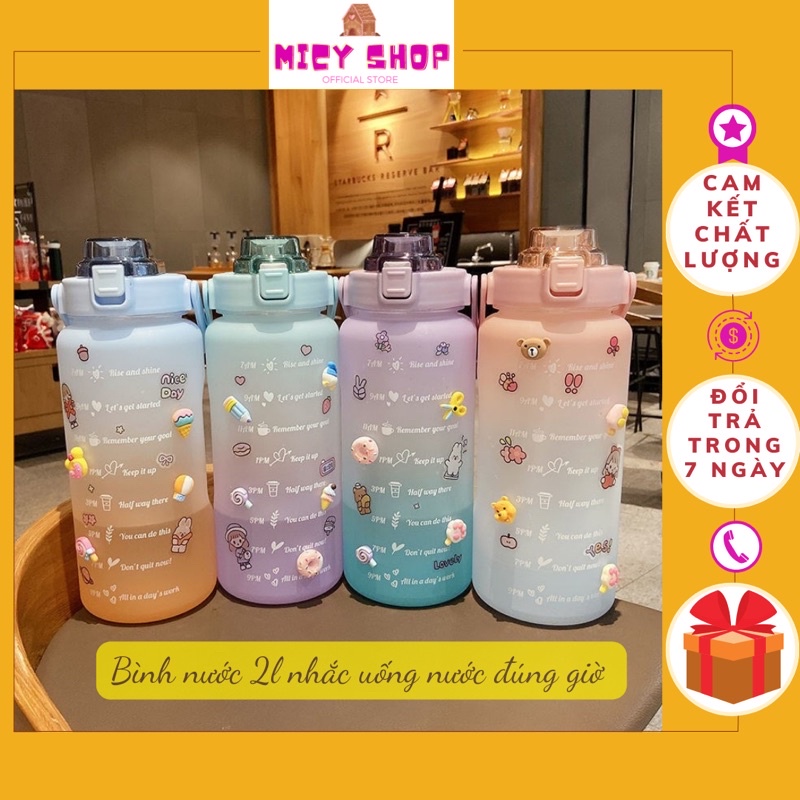 BÌNH NƯỚC TIKTOK 2 LÍT NHẮC NHỞ UỐNG NƯỚC ĐÚNG GIỜ