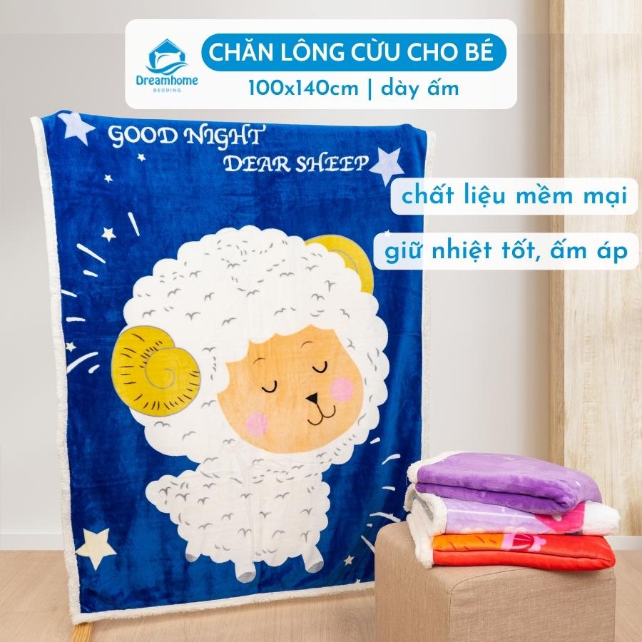 Chăn lông cừu cho bé Dreamhome Chăn cho bé đi học mùa đông 2 lớp dày ấm kích thước 1mx1m4