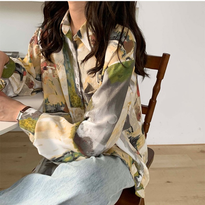 Áo Sơ Mi Tay Dài Họa Tiết Mực In Độc Đáo Thời Trang Hàn Quốc | BigBuy360 - bigbuy360.vn