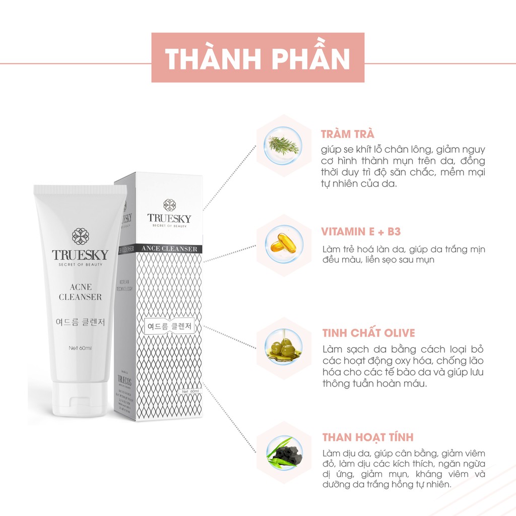 [Mã BMLT30 giảm đến 30K đơn 299K] Gel rửa mặt ngăn ngừa mụn Truesky Centella Cleanser chiết xuất rau má 50g | BigBuy360 - bigbuy360.vn
