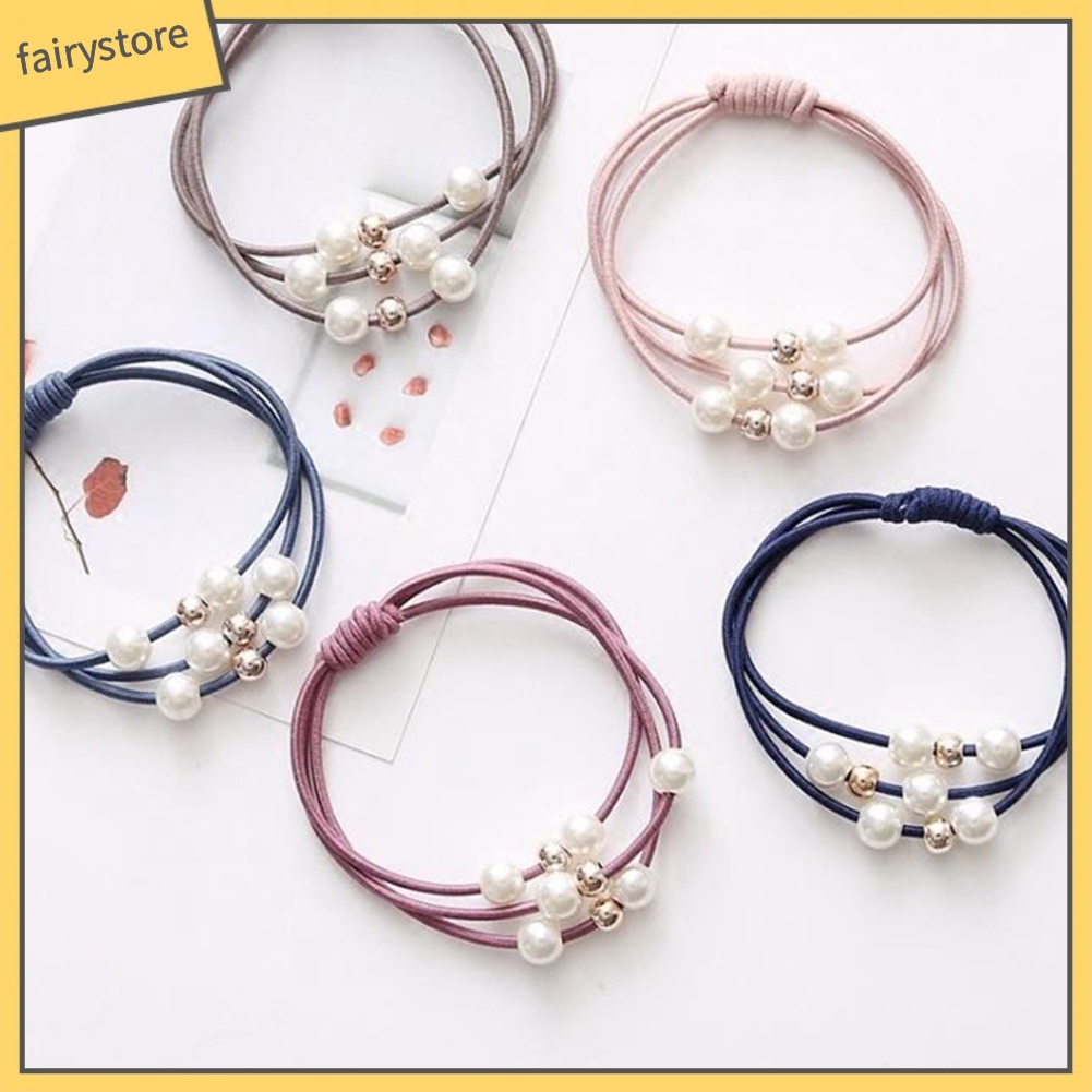 Dây thun cột tóc đính ngọc trai nhân tạo phong cách nữ tính