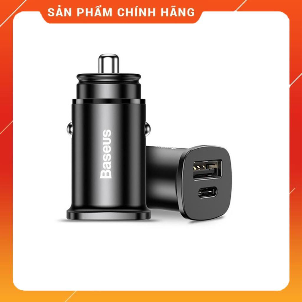 Cóc củ sạc nhanh cho ôtô xe hơi Baseus 2 cổng USB DP và Type-C trang bị đèn LED