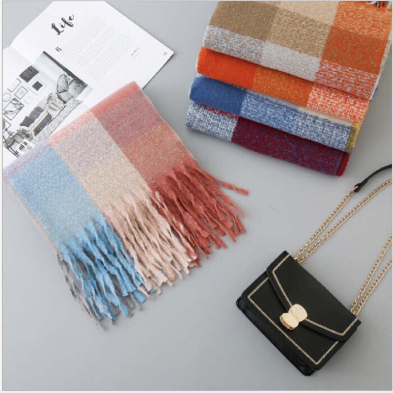 HÀNG LOẠI 1 - XỊN KHĂN LEN QUẢNG CỔ VINTAGE KẺ HÀN QUỐC ULZANG NAM NỮ CẶO ĐÔI COUPLE