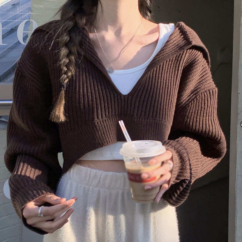 Áo Sweater Dệt Kim Tay Dài Dáng Rộng Màu Sắc Đơn Giản Phong Cách Hàn Quốc