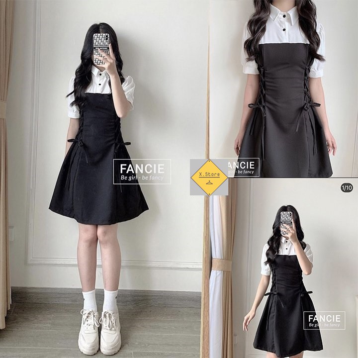 Váy Cổ Trắng Đan Eo Có Ảnh Thật Tự Chụp + Đánh Giá X.Store 010