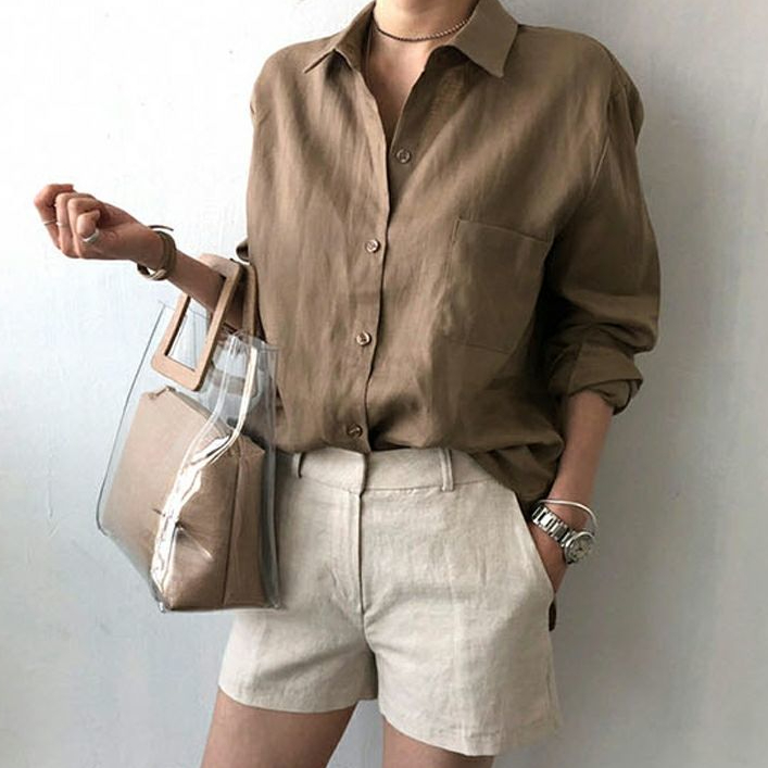 Áo sơ mi tay dài dáng rộng phong cách retro Hàn Quốc thời trang mùa xuân 2021 dành cho nữ