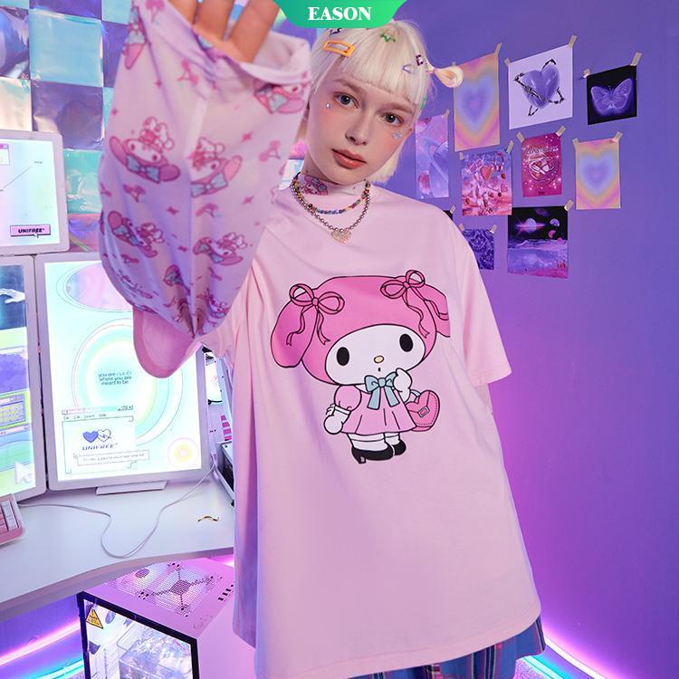SANRIO Áo Thun Tay Ngắn Dáng Rộng In Hoạt Hình Kuromi My Melody Dễ Thương Thời Trang Mùa Hè Cho Nữ