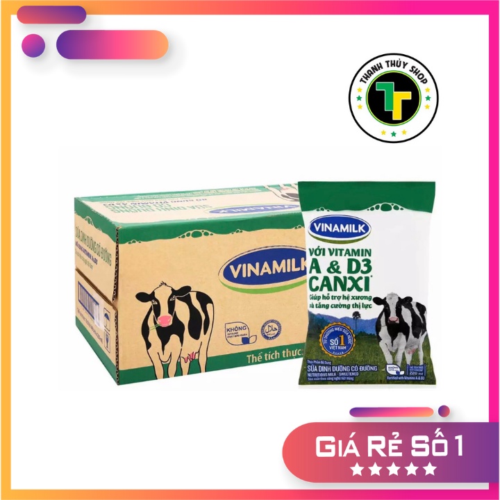 Thùng sữa tươi tiệt trùng Vinamilk có đường date luôn mới loại 220ml x 48 bịch | BigBuy360 - bigbuy360.vn