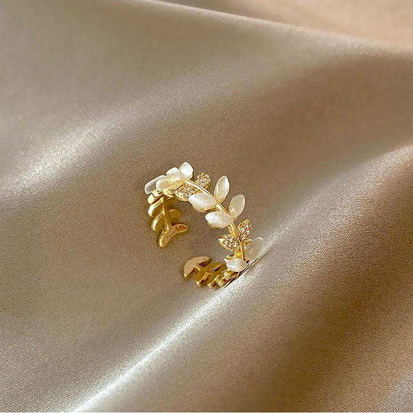 Nhẫn Đồng Đính Đá Zircon Hình Lúa Mì Thời Trang Cổ Điển Có Thể Điều Chỉnh Cho Nữ