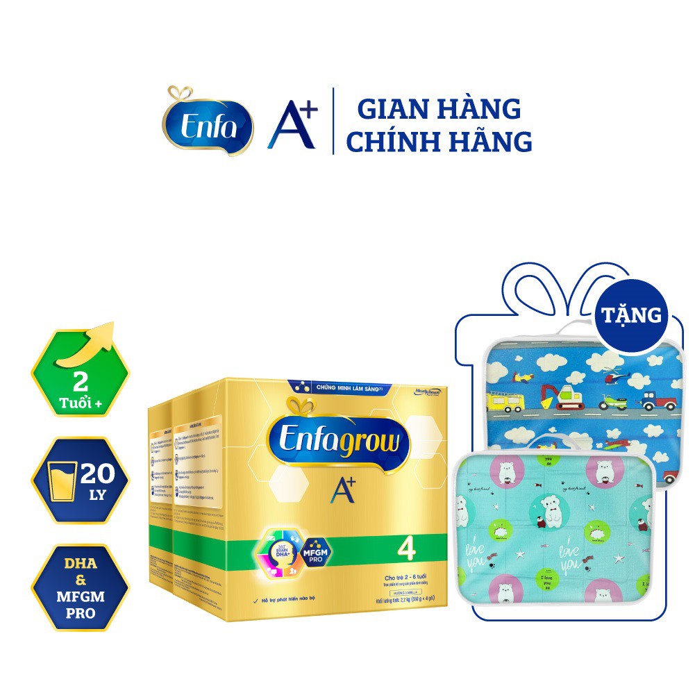 [Tặng 1 Bộ Drap Gối Vải Thắng Lợi] Bộ 2 Hộp Sữa Bột Enfagrow A+ 4 Với DHA Và MFGM Cho Trẻ Từ 2-6 Tuổi – Hộp Giấy 2.2kg