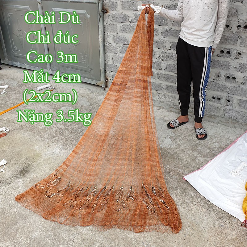 Chài Dù Bắt Cá Chân Chì Đúc cao 3m nặng 3.5kg mắt lưới 4cm