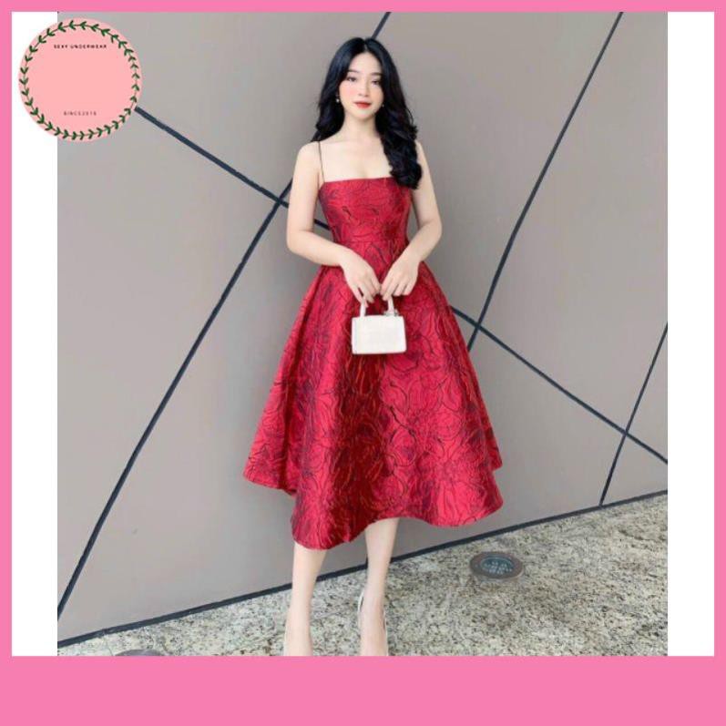 Đầm Nữ, Đầm dự tiệc gấm hai dây sang chảnh Vavi Dress V