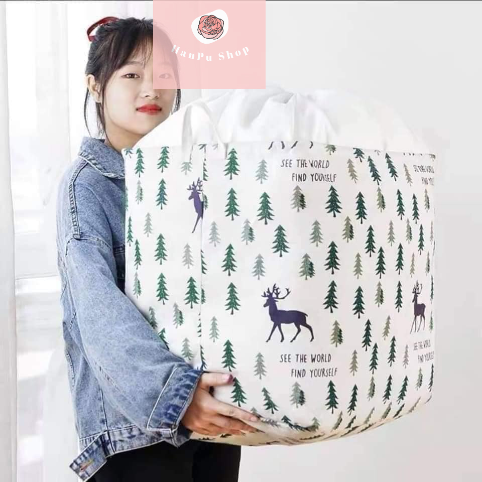 Túi đựng quần áo khung thép đựng đồ đa năng dung tích 100 lít, Túi vải đựng đồ đa năng đựng chăn màn quần áo đồ chơi cho