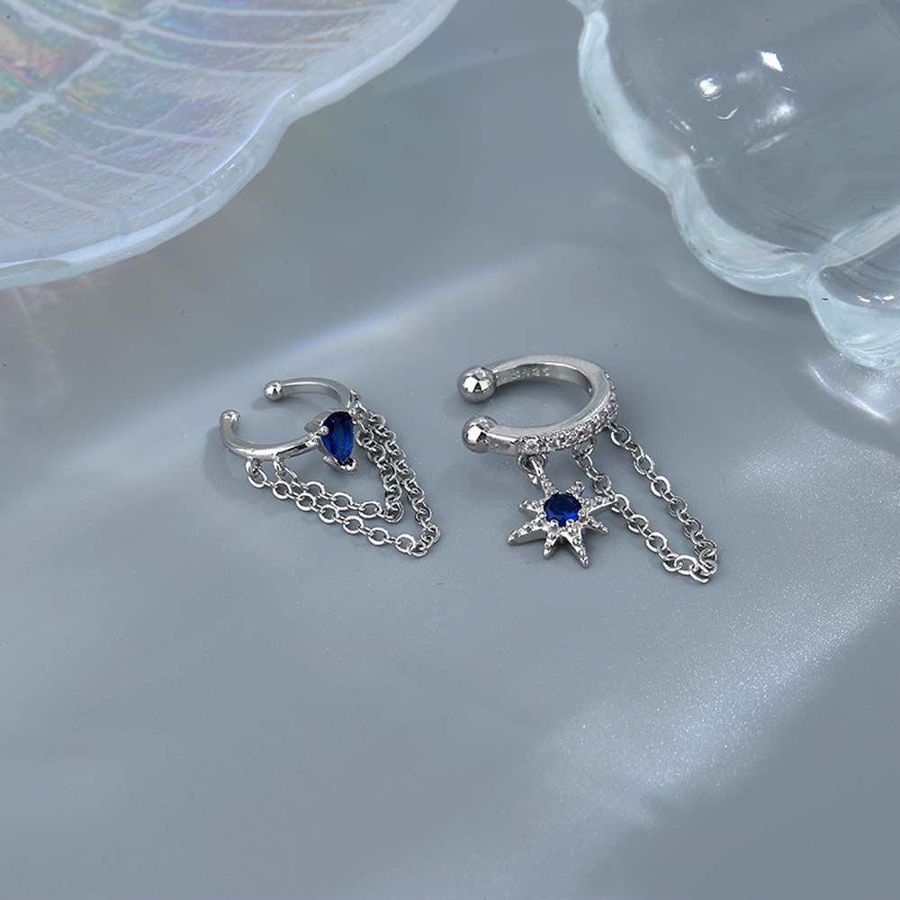 QQMALL Hoa Tai Dạng Kẹp Phối Tua Rua Màu Xanh Dương Thời Trang Cho Nữ