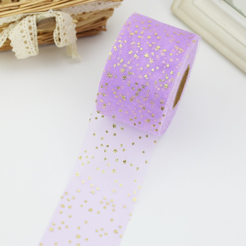 Dây ruy băng vải lưới phối ren sao cỡ 6cm (50 / 10 thước Anh) dùng trang trí gói quà