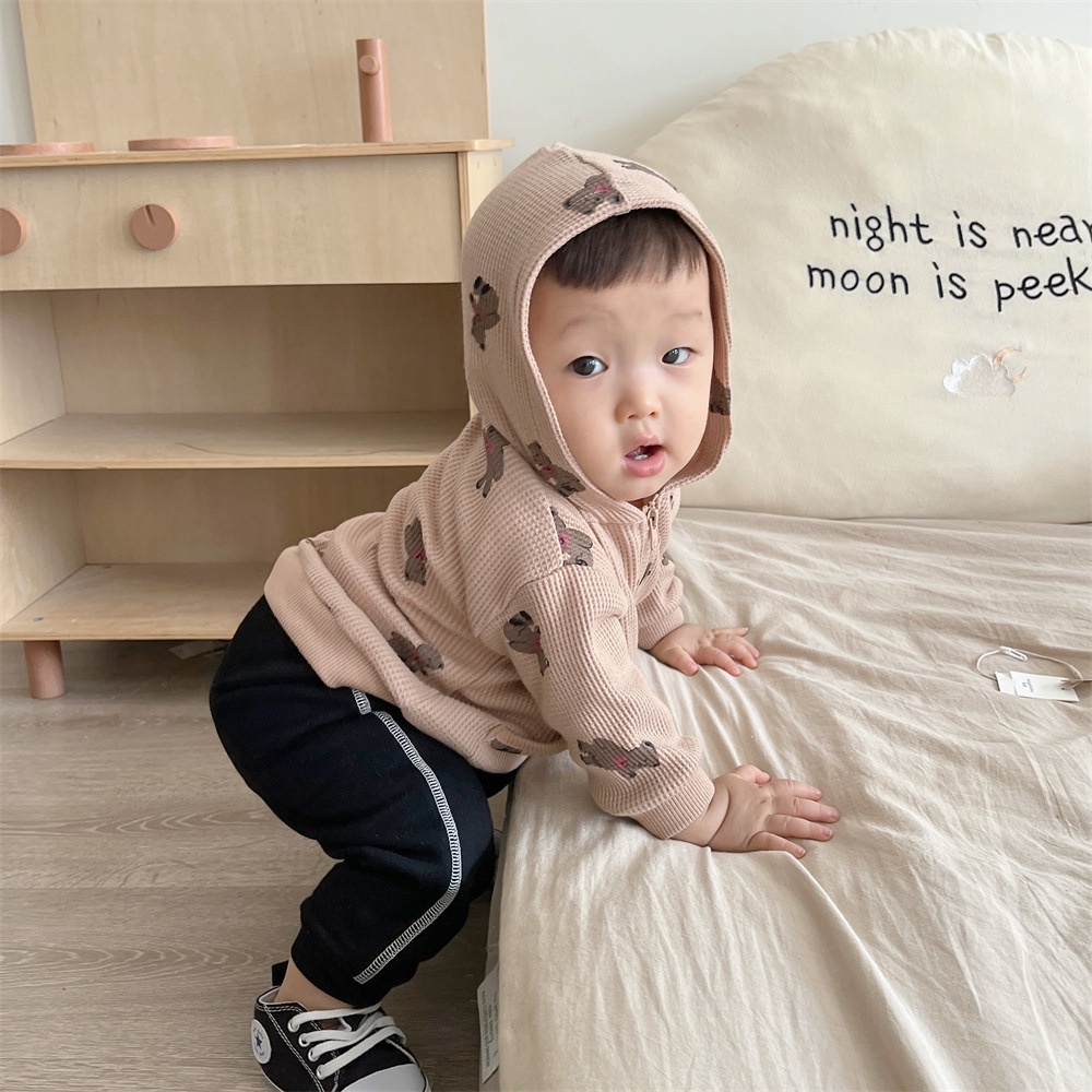 Áo Khoác Cardigan Len Có Khóa Kéo In Hình Bánh Waffle Thời Trang Xuân Thu Cho Bé Trai Và Gái