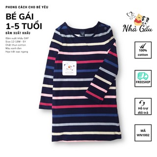 Đầm kèm chip xanh đen sọc ngang nhiều màu bé gái GAP NG0201