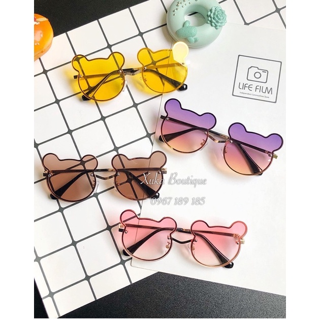 Kính Thời Trang Bé Gái Bé Trai , Kính Hình Gấu Cute Chống Tia UV400 Bảo Vệ Mắt