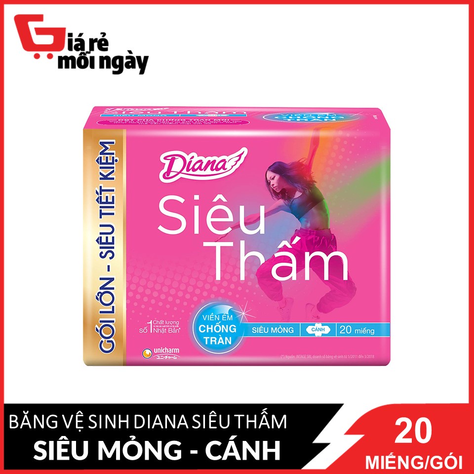 Băng vệ sinh Diana Siêu thấm siêu mỏng cánh 20 miếng/gói