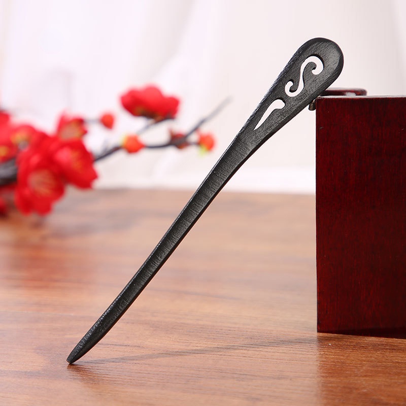 Trâm Cài Tóc Bằng Gỗ Mun Màu Đen Hình Cánh Bướm Rồng Trung Hoa Cho Cô Dâu