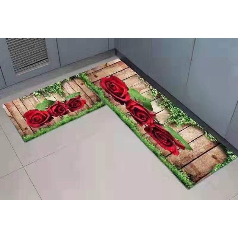 Bộ 2 thảm bếp 3D,chống trơn trượt (40*60 + 40*120 cm)-hoa lan