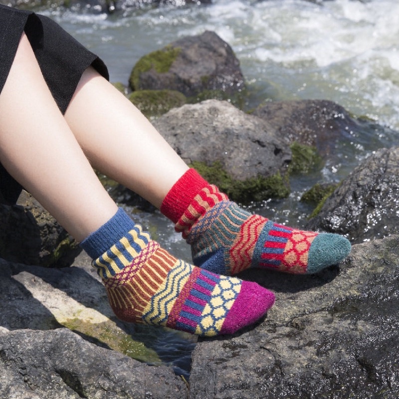 [TonaShoe] Tất Thổ Cẩm Cổ Cao Vintage Nam Nữ M20