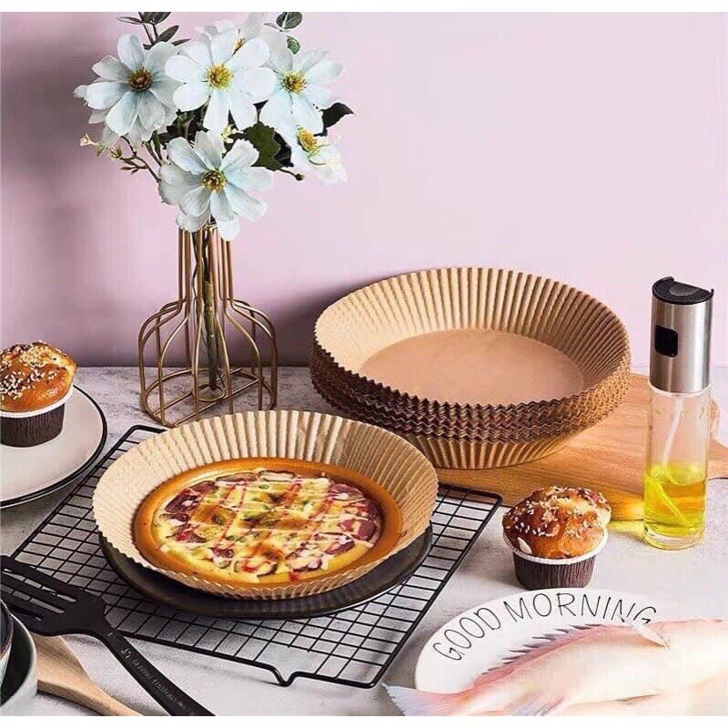 50 tờ giấy nến vàng lót nồi chiên không dầu - loại 1 có khay nhựa