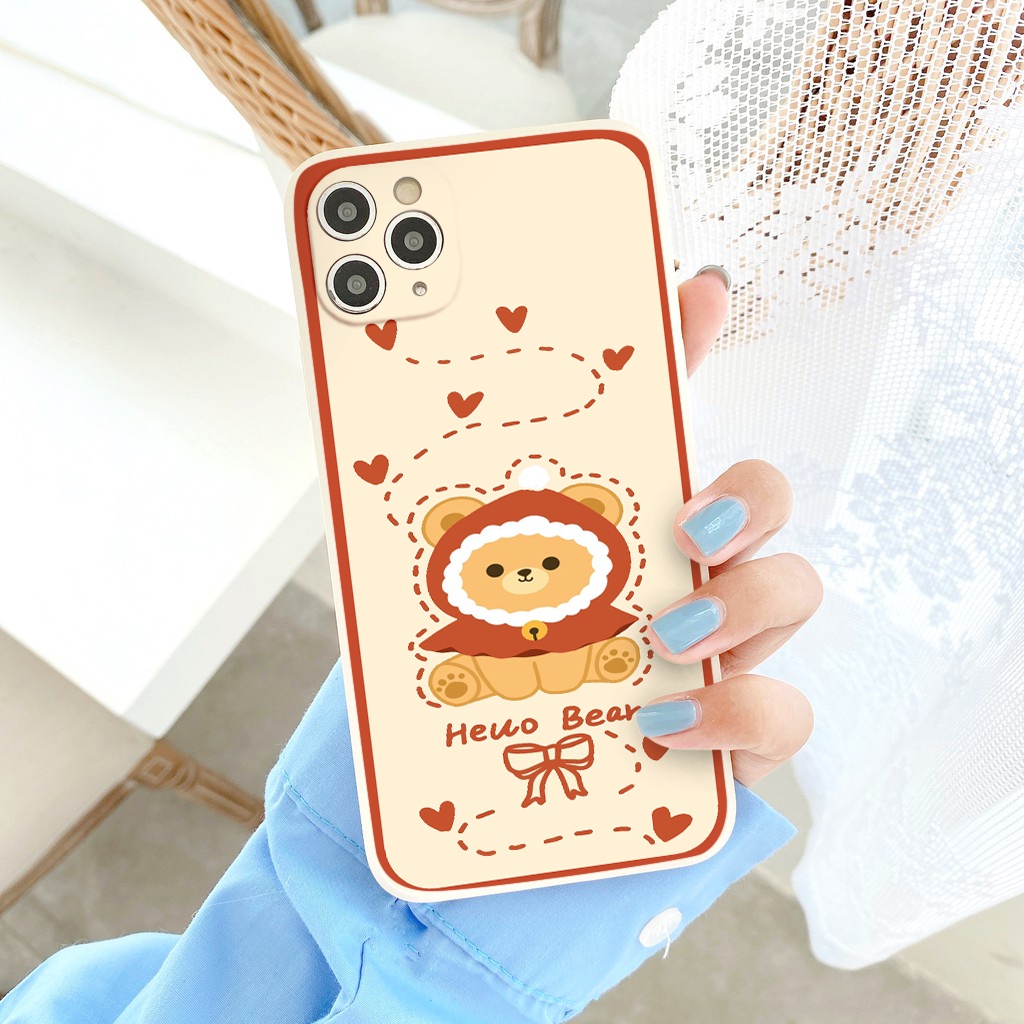 Ốp lưng iphone cạnh Gấu ngộ nghĩnh vuông chống sốc cho iphone 11 7plus 8plus xsmax 11pro 12pro 12promax13promax tr1123