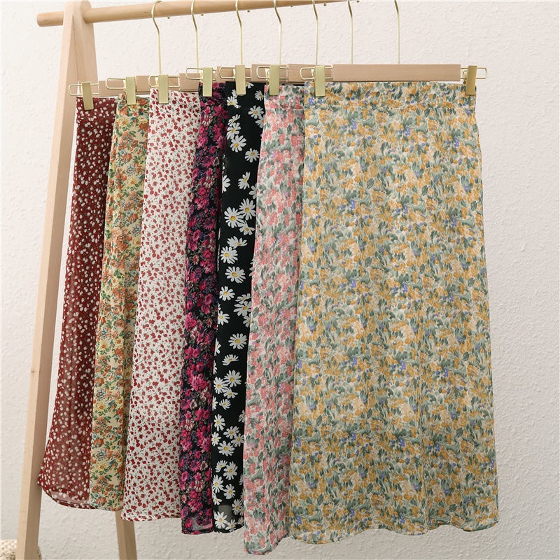 Chân Váy Voan Dài Lưng Cao In Họa Tiết Hoa Thời Trang Mùa Hè Xinh Xắn Cho Nữ