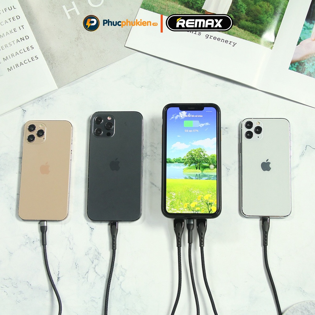 Sạc dự phòng không dây 20000mah chính hãng Remax RPP 207 sạc không dây 15w và 3 cổng sạc nhanh iPhone 20w Phúc Phụ Kiện