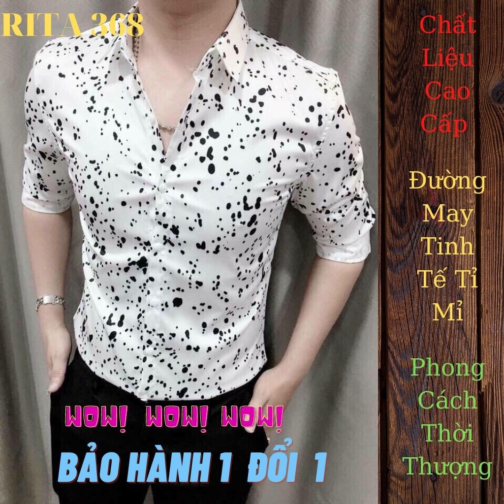 Áo Sơ Mi Nam Chất Lụa Dài Tay DR01RITA Họa Tiết Chấm Bi Phong Cách Trẻ Trung