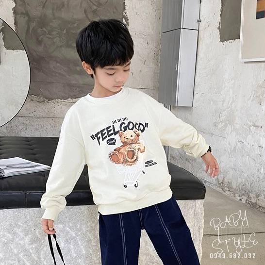 Áo nỉ sweater &quot;FEEL GOOD!&quot; 14-45kg cho bé trai, bé gái. Chất nỉ da cá đẹp. Phong cách Hàn Quốc. B37