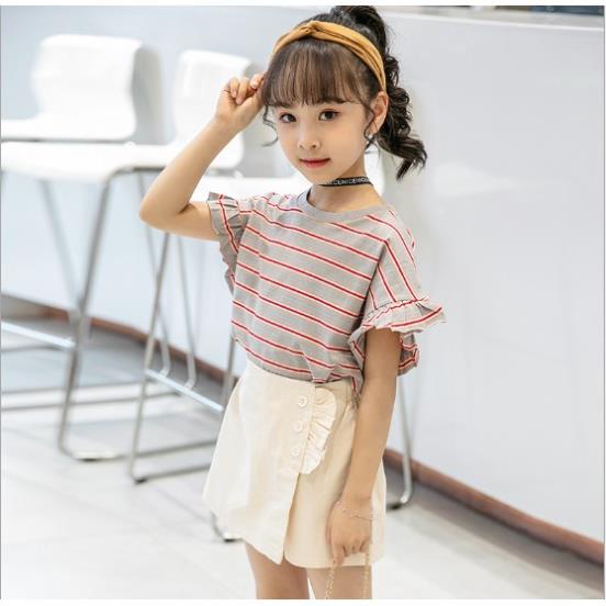 Set bộ áo thun và quần giả váy kaki cho bé gái đi chơi dự tiệc phong cách Hàn Quốc từ 13-38kg BBG002