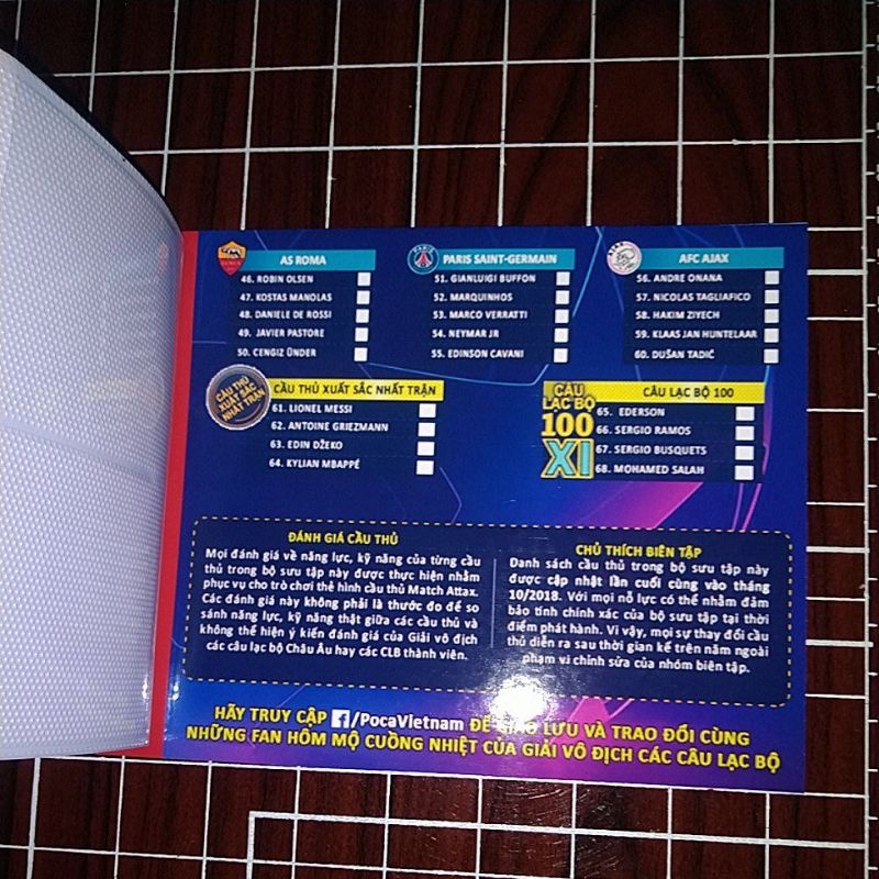 Allbum Thẻ cầu thủ bóng đá Match Attax mùa 2018/19 size Poca có checklist
