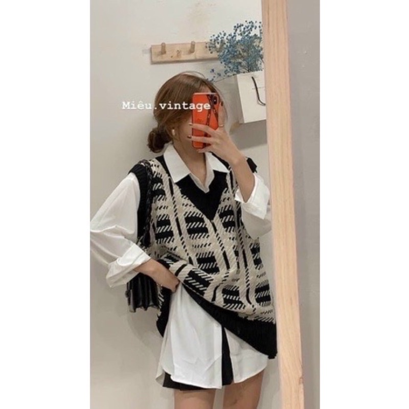 áo gile kẻ caro vân chìm dáng dài 1234 | BigBuy360 - bigbuy360.vn