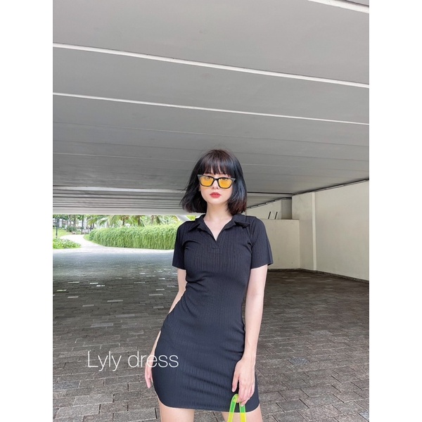 Đầm Ôm Body Ngắn Chất Thun Gân Mịn/ Váy Body Tay Cộc Cổ Sơ Mi 5 Màu Đen, Nude, Đỏ, Xám, Xanh