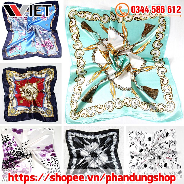 Khăn Turban Lụa Satin 50x50 cm Nữ Tính Đa Năng (Bandana Vuông Vải)