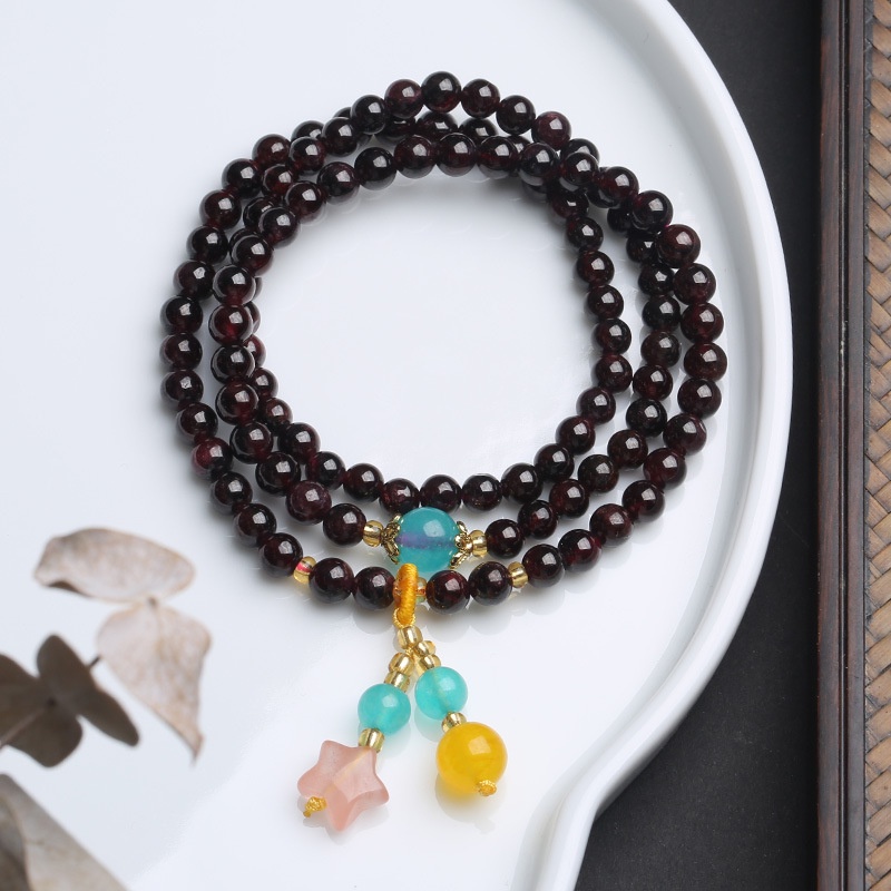 [Hàng Mới Về] Vòng Tay Đính Đá Pha Lê Mặt Trăng Ba Vòng Màu Đỏ Phong Cách Nam Tính Thời Trang Mùa Hè