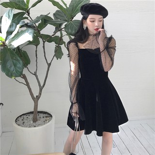 Đầm nhung tiểu thư hàn quốc