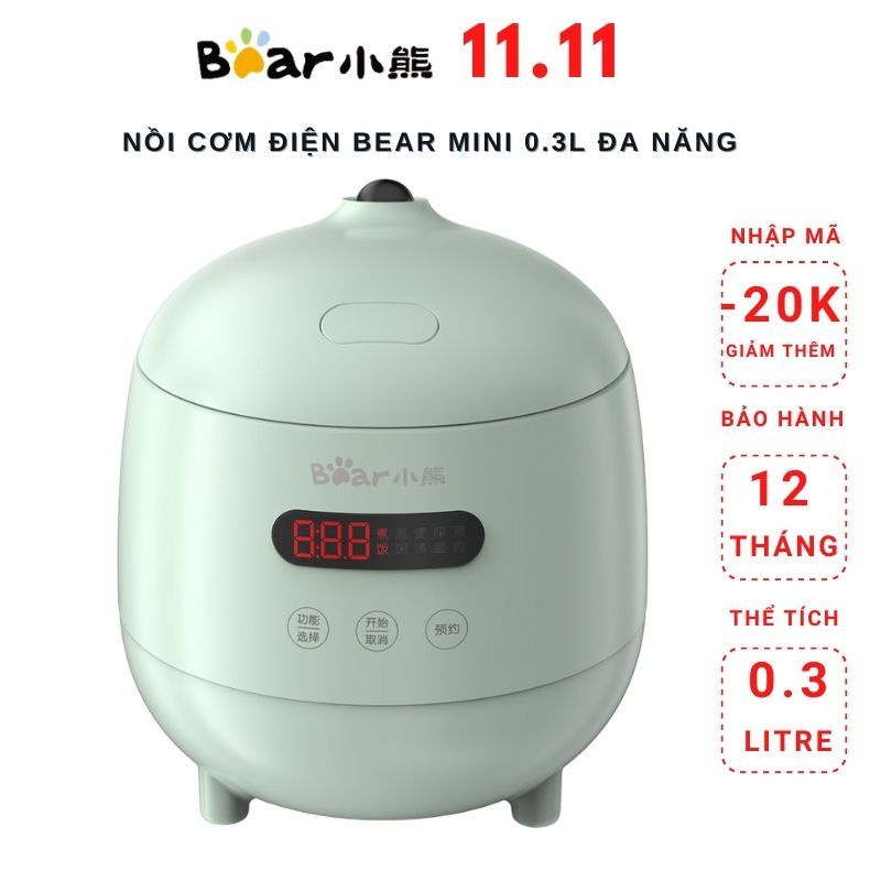 Nồi cơm điện 1.2L đa năng  xanh bạc hà Bear  8 chức nằng DFB-B12F1  bảo hành 12 tháng hàng chính hãng