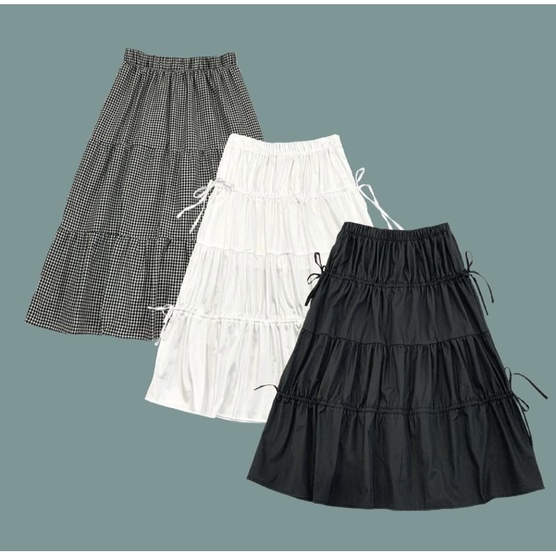 Chân váy ba tầng thắt nơ chất thô mát