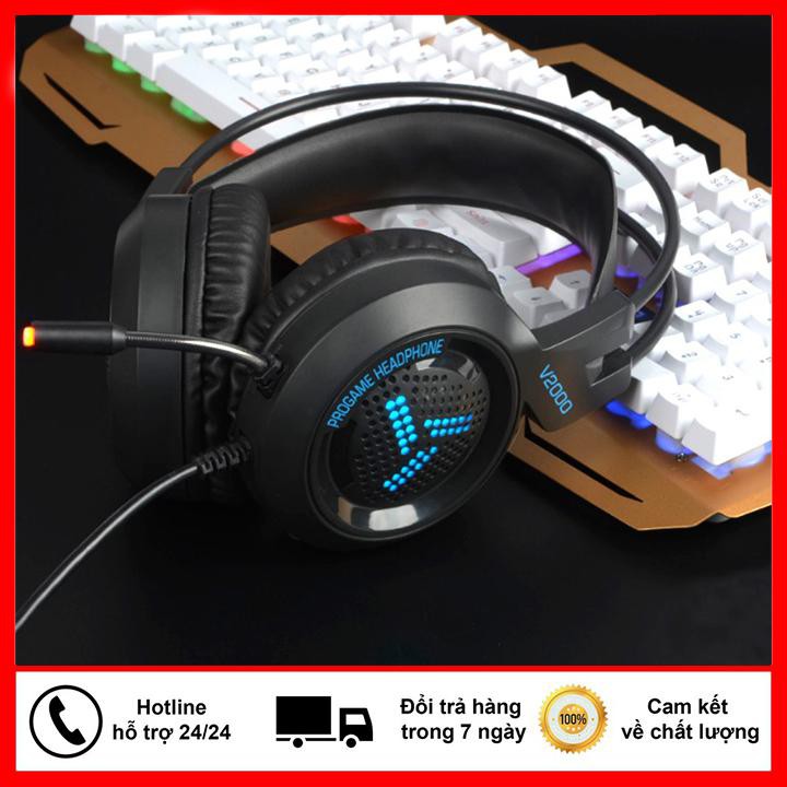 Tai Nghe Gaming V2000, Tai Nghe Game Thủ có Mic Có Led Phát Sáng [Bảo Hành 12 tháng]