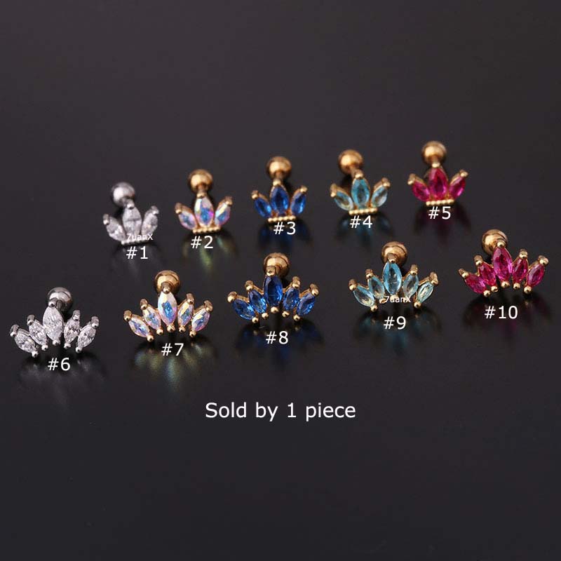 Khuyên tai hình vương miện đính đá zircon 20 gauge