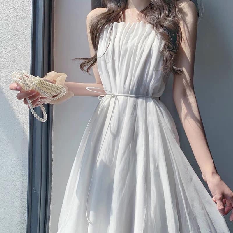 váy dây xếp ly ngực có ảnh thật