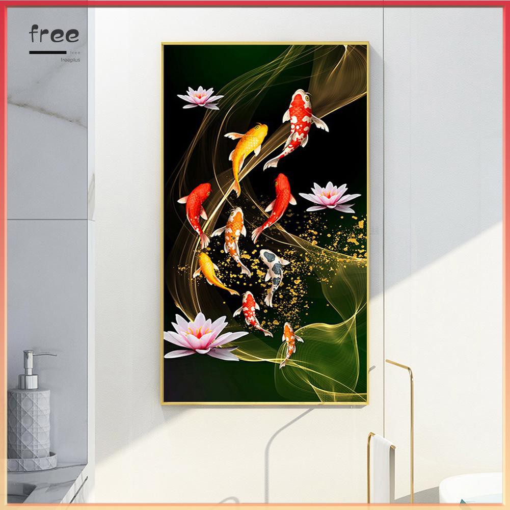 Bộ tranh đính đá hình cá koi và hoa sen DIY kích thước 45x85cm